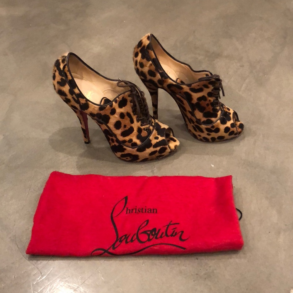 Lady Derby pony hair open-toe heel booties